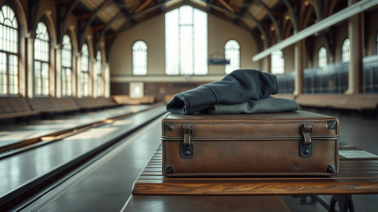 Old leather suitcase and folded coat on a bench in an empty station waiting room illustrating accidental American tax choices