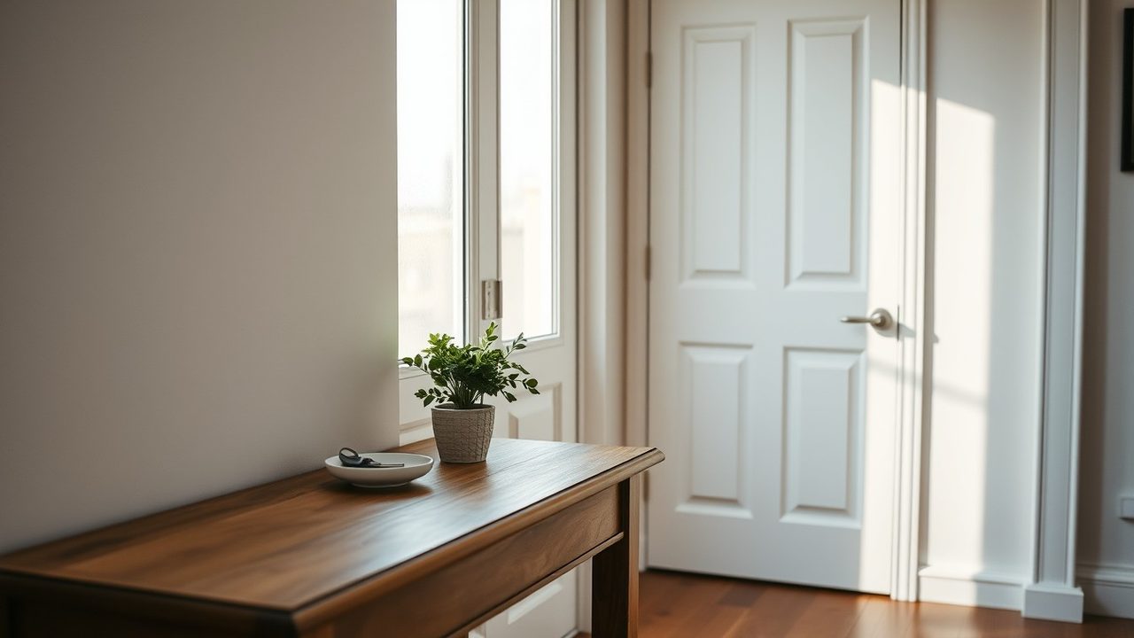 Quiet hallway table by a front door illustrating the wait after streamlined filing