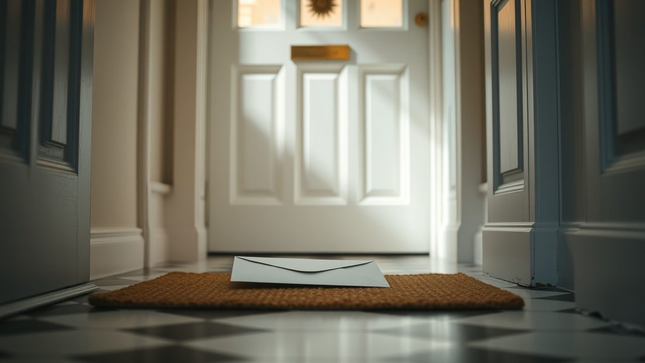 Envelope on the doormat of an English terraced house for Premium Bonds US tax reporting by American savers