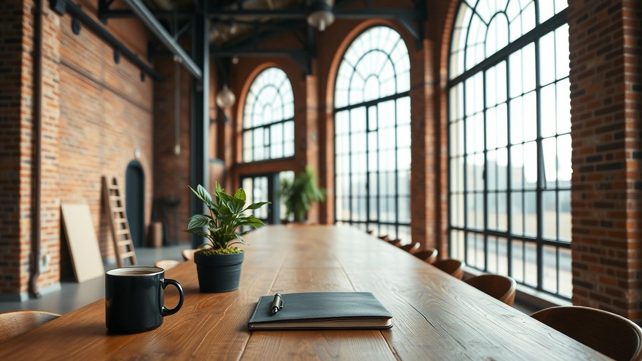 Long oak table in a brick warehouse office for a salary vs dividends decision by a US citizen with a UK Ltd