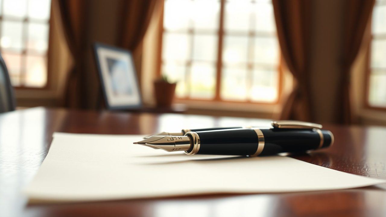 Fountain pens on blank paper on a mahogany table illustrating saving clause exceptions in the US-UK treaty
