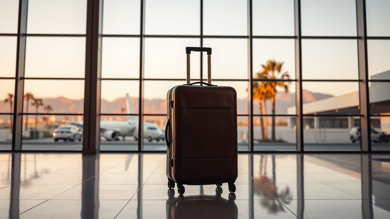 Suitcase in a Dubai airport departures hall illustrating the UK temporary non-residence rules for people leaving Britain