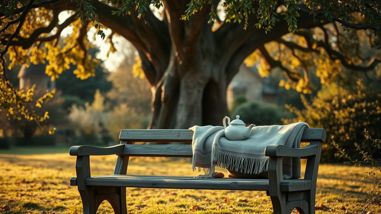 Bench under an oak tree in an English garden illustrating UK pension Form 3520 reporting for Americans