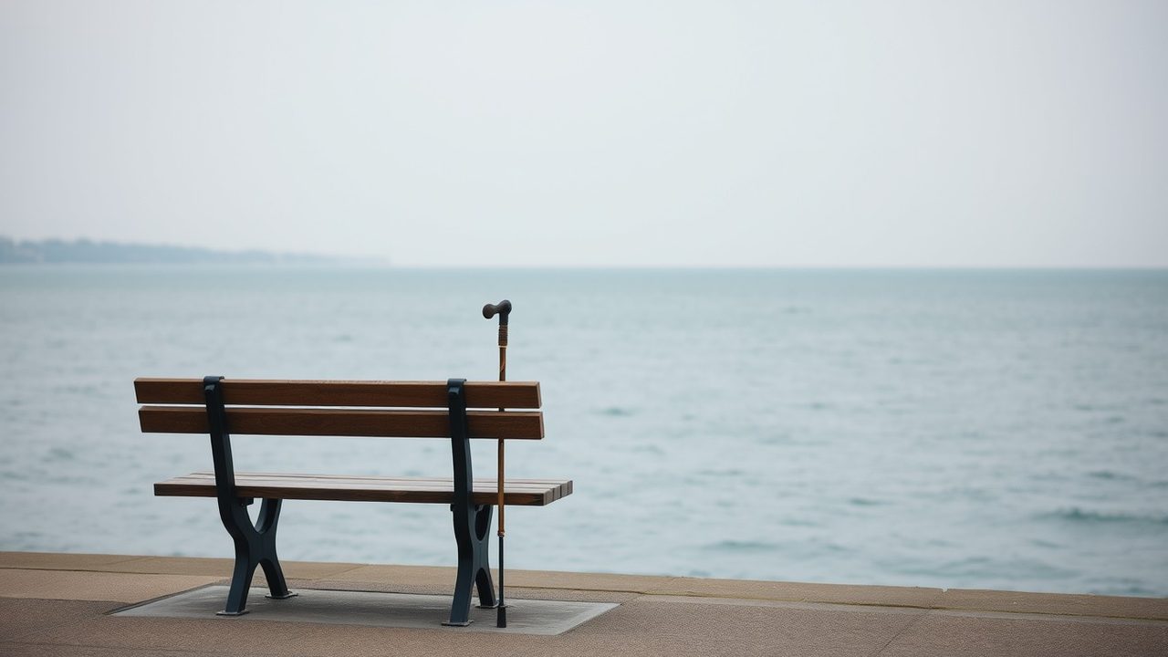 Empty bench with a walking stick on an English seaside promenade illustrating UK State Pension US tax